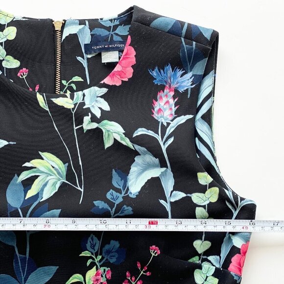 Tommy Hilfiger Sleeveless Dark Floral Sheath Dress Size 4 Party Asymmetric Hem - Picture 13 of 14